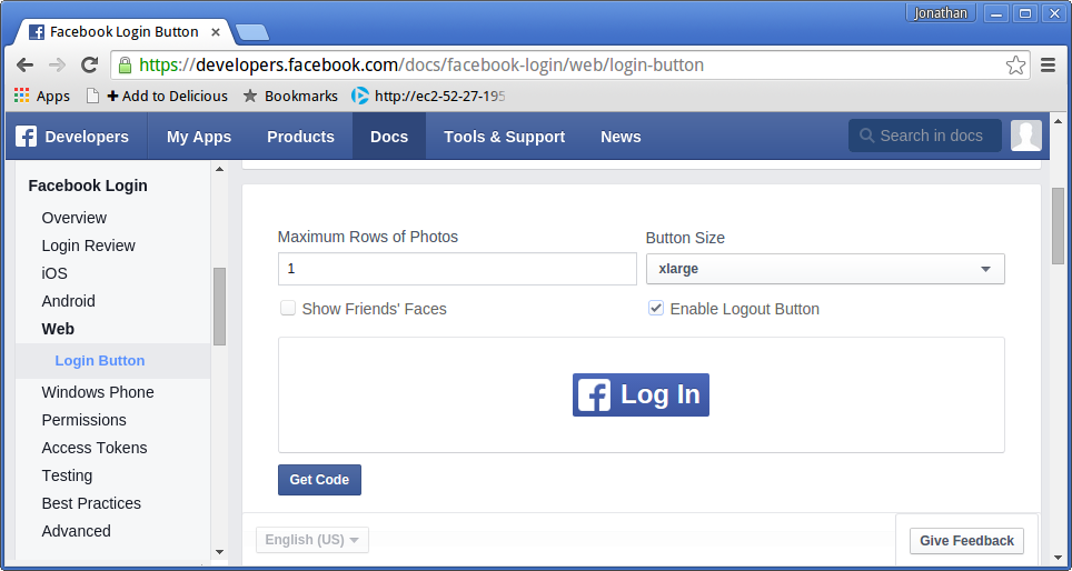 facebook login web